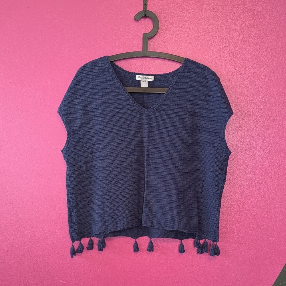 Tommy Bahama Blue Sleeveless Knit Shirt with Tassels